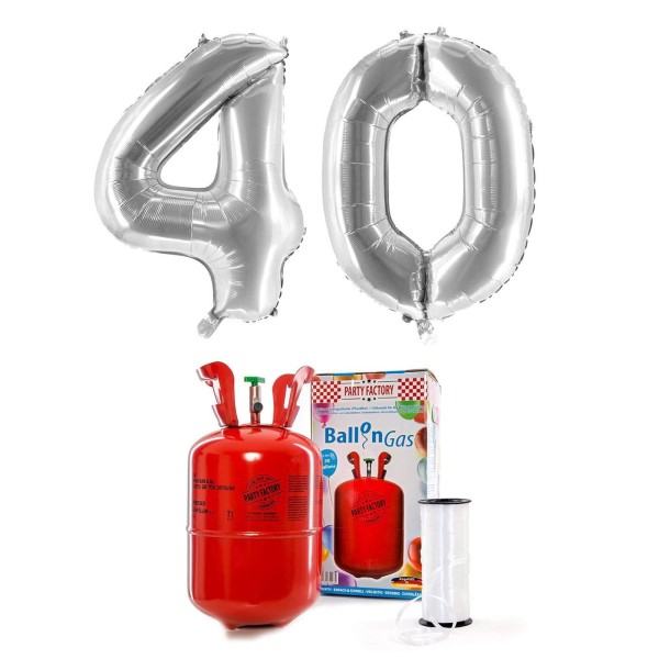 Helium-Set "Silberne 40" mit XXL Zahlenballons + 0,2m³ Ballongas