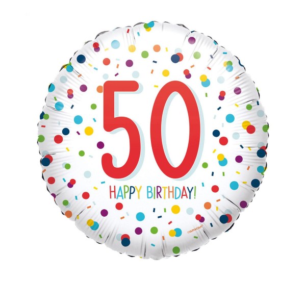 Folienballon Zahl 50 Happy Birthday Konfetti ø45cm