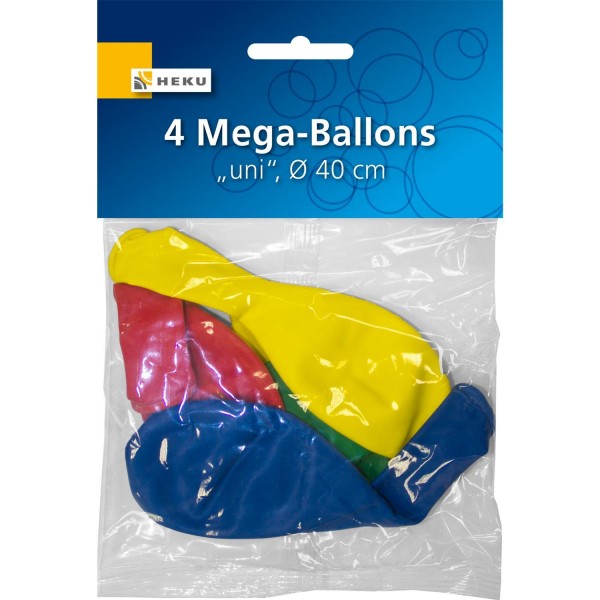 4 Mega-Ballons "uni", bunt sortiert
