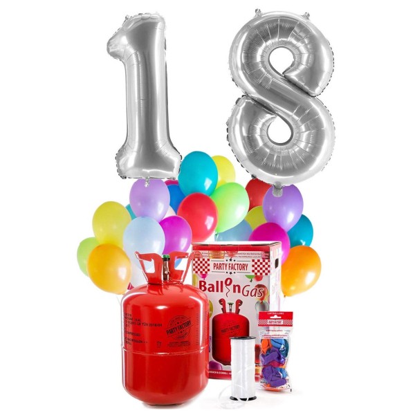 Helium Geburtstags-Komplettset "Silberne 18"