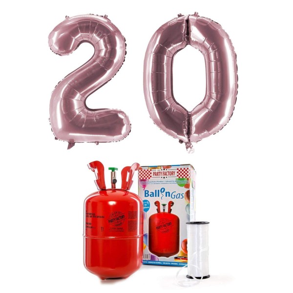 Helium-Set "20 rosé" mit XXL Zahlenballons + 0,2m³ Ballongas