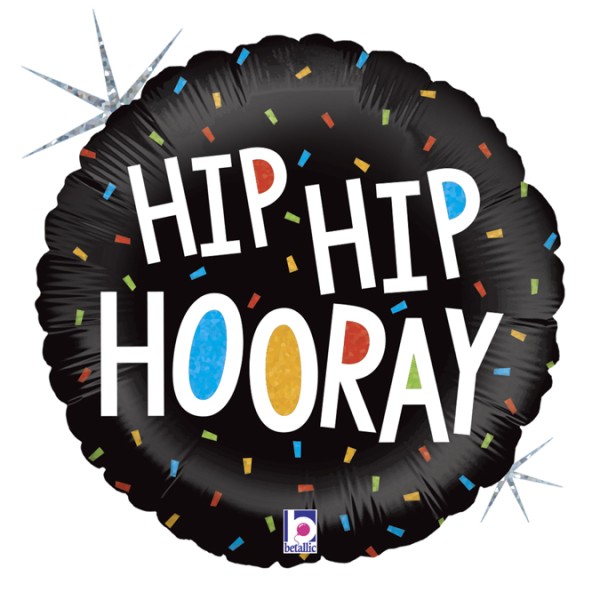 Folienballon "Hip Hip Hooray" Konfetti, ø45cm