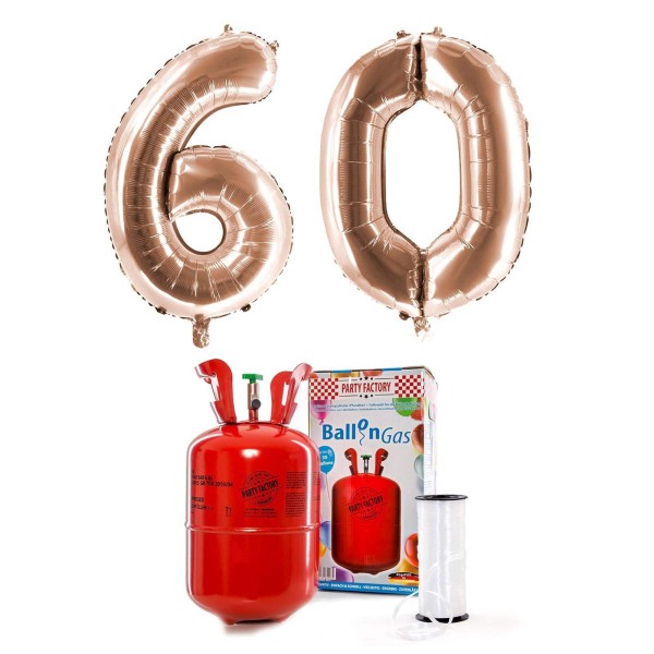 Helium-Set "60 roségold" mit XXL Zahlenballons + 0,2m³ Ballongas
