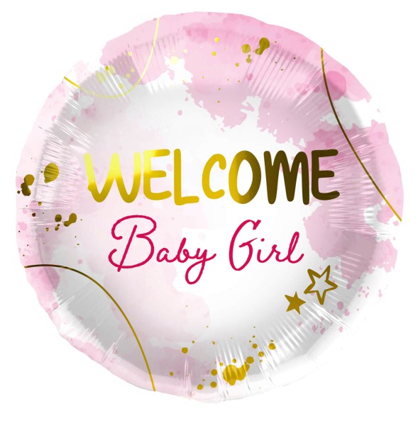 Folienballon "Welcome Baby Girl" pink, Ø 45cm