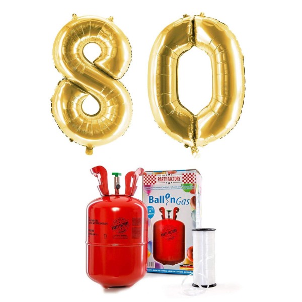 Helium-Set "Goldene 80" mit XXL Zahlenballons + 0,2m³ Ballongas
