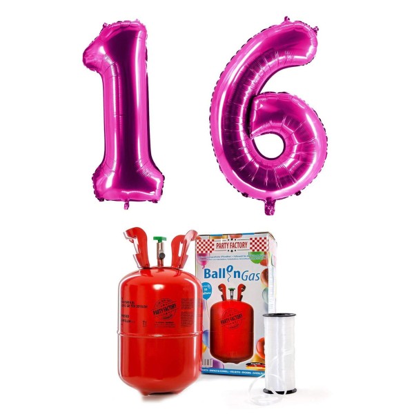Helium-Set "Pinke 16" mit XXL Zahlenballons + 0,2m³ Ballongas