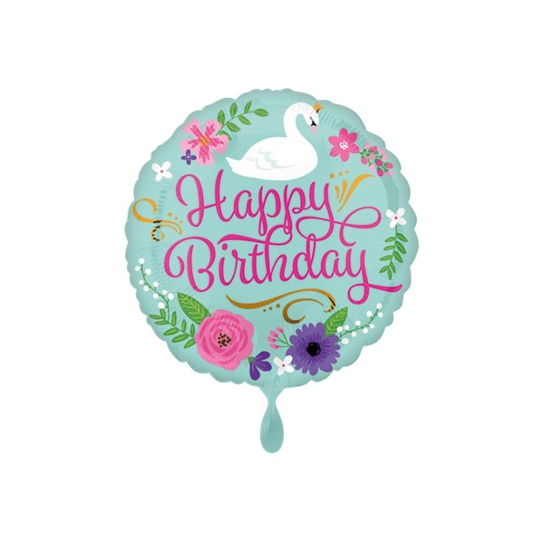 Folienballon mit Schwan "happy birthday", ø45cm