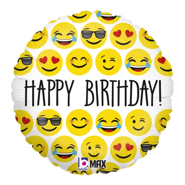 Folienballon Emoji "Happy Birthday!", ø45cm
