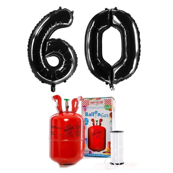 Helium-Set "Schwarze 60" mit XXL Zahlenballons + 0,2m³ Ballongas