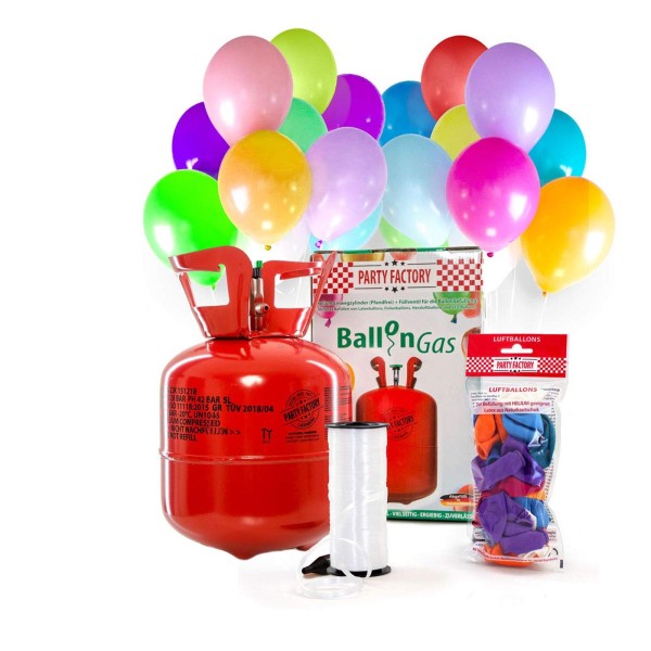 Ballongas Helium im Set mit 20 Luftballons, 140l