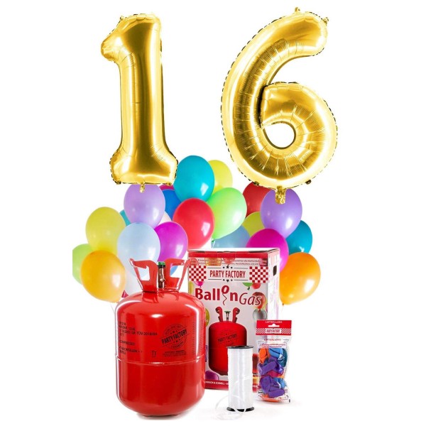 Helium Geburtstags-Komplettset "Goldene 16"