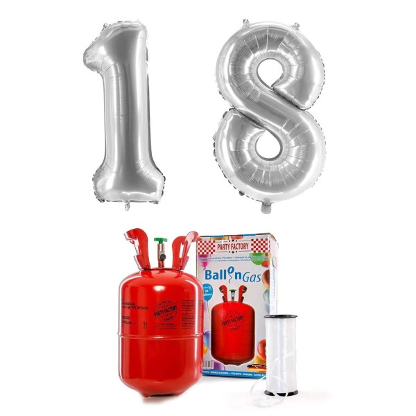 Helium-Set "Silberne 18" mit XXL Zahlenballons + 0,2m³ Ballongas