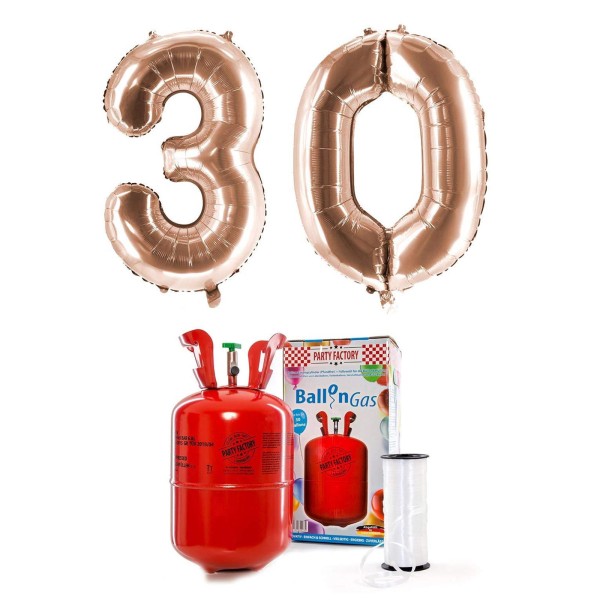 Helium-Set "30 roségold" mit XXL Zahlenballons + 0,2m³ Ballongas
