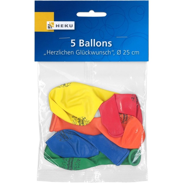5 Ballons "Herzlichen Glückwunsch", bunt sortiert