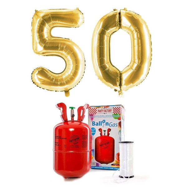 Helium-Set "Goldene 50" mit XXL Zahlenballons + 0,2m³ Ballongas