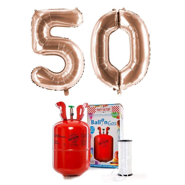 Helium-Set "50 roségold" mit XXL Zahlenballons + 0,2m³ Ballongas