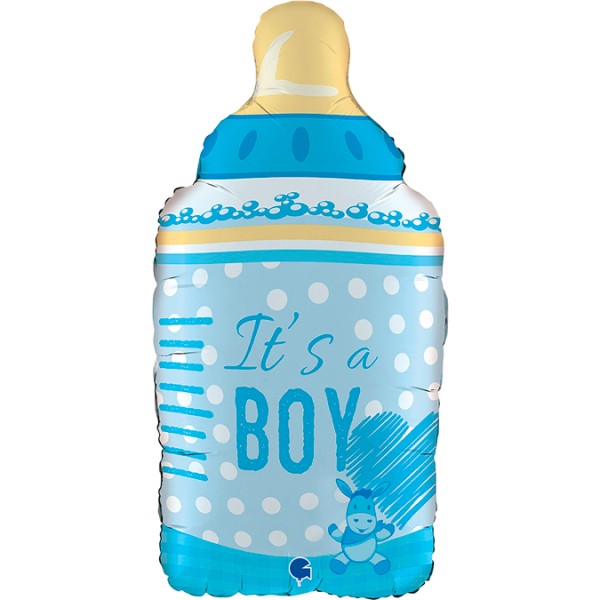 Shape Folienballon Babyflasche "It's a Boy" blau, 30x64cm