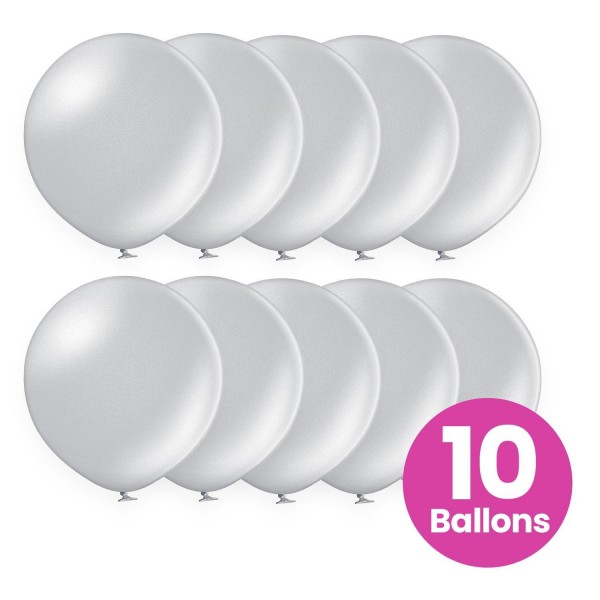 10er Set silberne Luftballons, 25cm