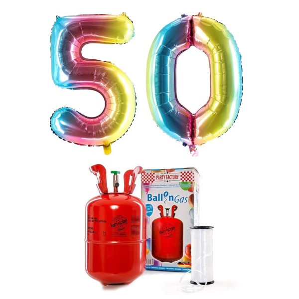 Helium-Set "Regenbogen 50" mit XXL Zahlenballons + 0,2m³ Ballongas