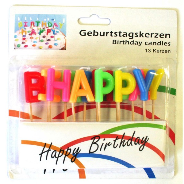 Geburtstagskerzen "Happy Birthday" bunt 13tlg.