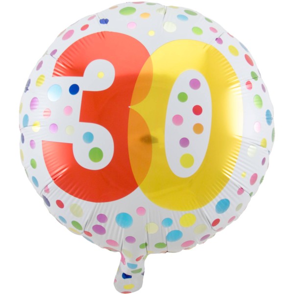 30. Geburtstag Folienballon mit Punkten, 45 cm