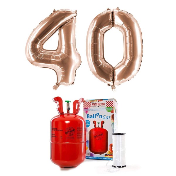 Helium-Set "40 roségold" mit XXL Zahlenballons + 0,2m³ Ballongas