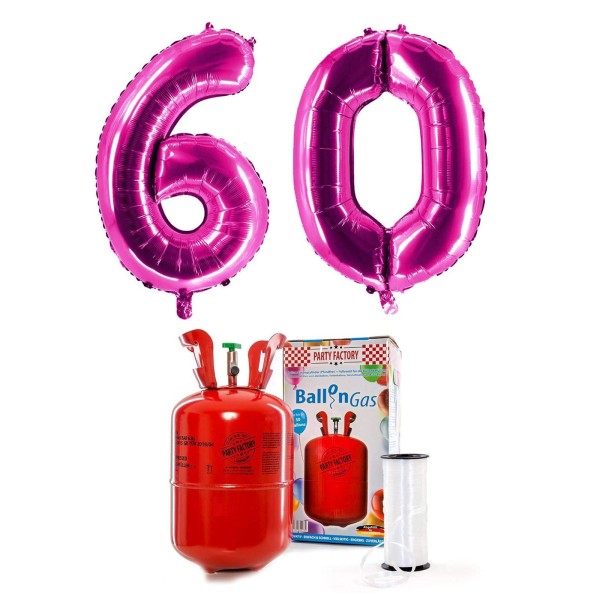 Helium-Set "Pinke 60" mit XXL Zahlenballons + 0,2m³ Ballongas