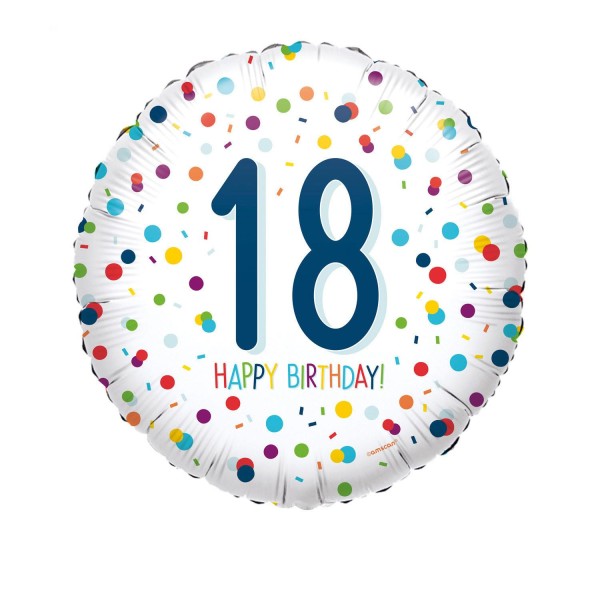 Folienballon Zahl 18 Happy Birthday Konfetti ø45cm