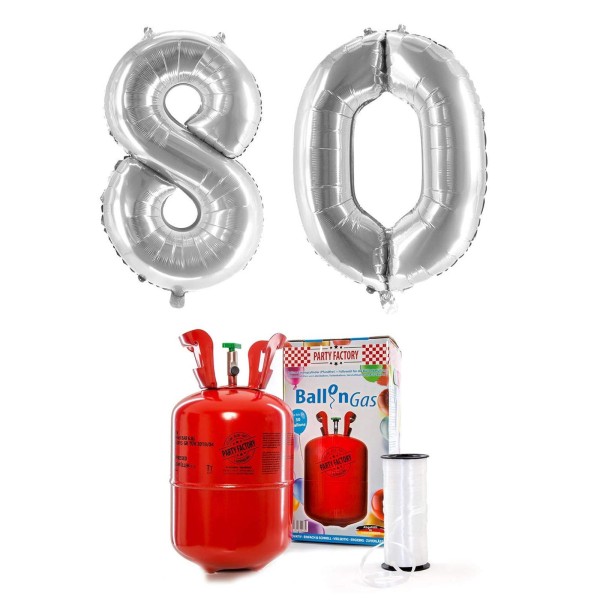 Helium-Set "Silberne 80" mit XXL Zahlenballons + 0,2m³ Ballongas