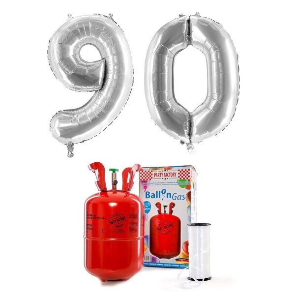 Helium-Set "Silberne 90" mit XXL Zahlenballons + 0,2m³ Ballongas