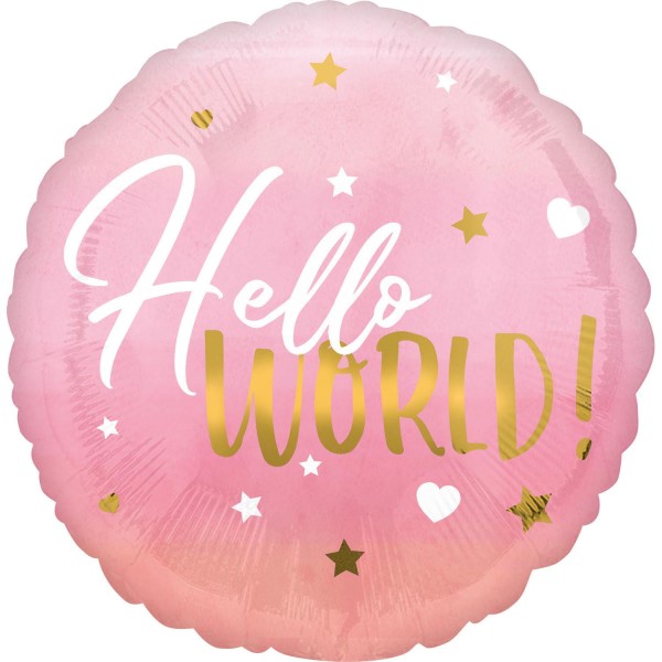 Hello World rosa Baby Folienballon ø45cm