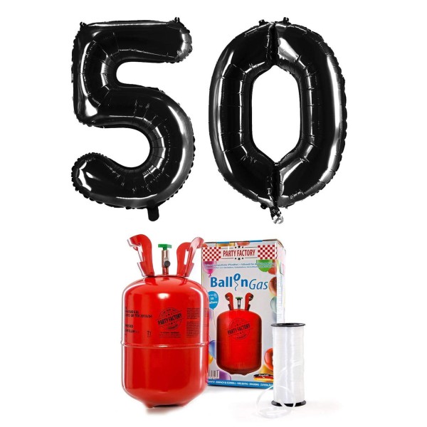 Helium-Set "Schwarze 50" mit XXL Zahlenballons + 0,2m³ Ballongas