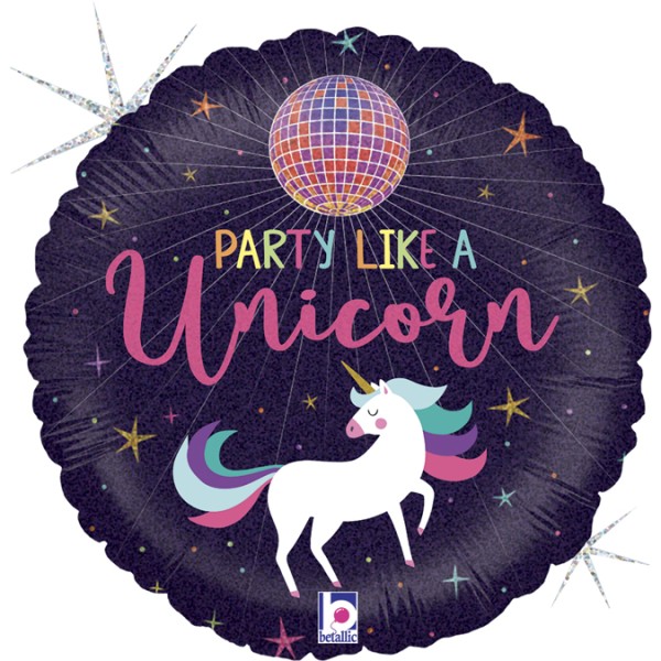 Folienballon "Party like a unicorn", ø45cm