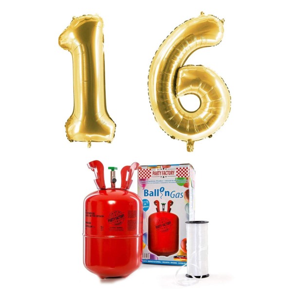 Helium-Set "Goldene 16" mit XXL Zahlenballons + 0,2m³ Ballongas