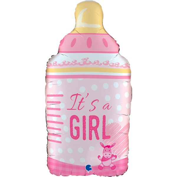 Shape Folienballon Babyflasche "It's a Girl" rosa, 30x64cm