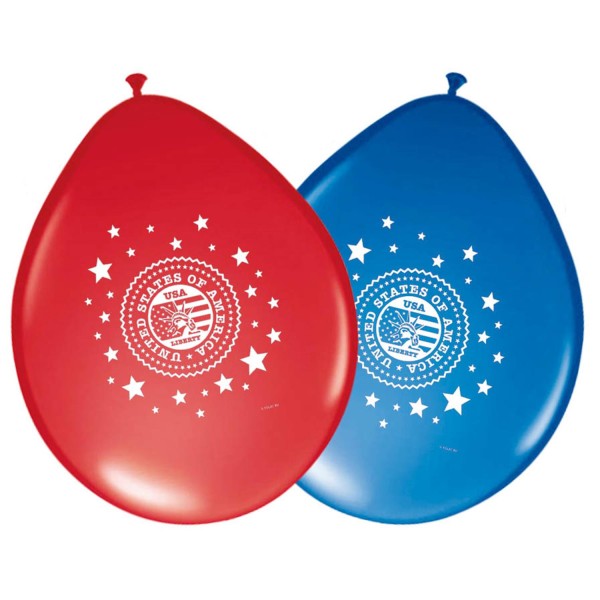 ballon usa, 30 cm, rot und blau, 8erpack