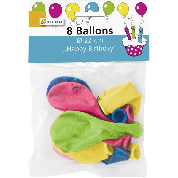 8 Ballons "Happy Birthday"