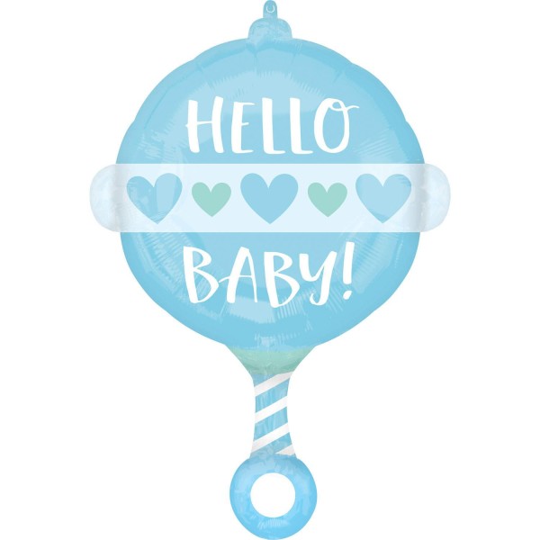 Blaue Babyrassel "Hello Baby" Folienballon