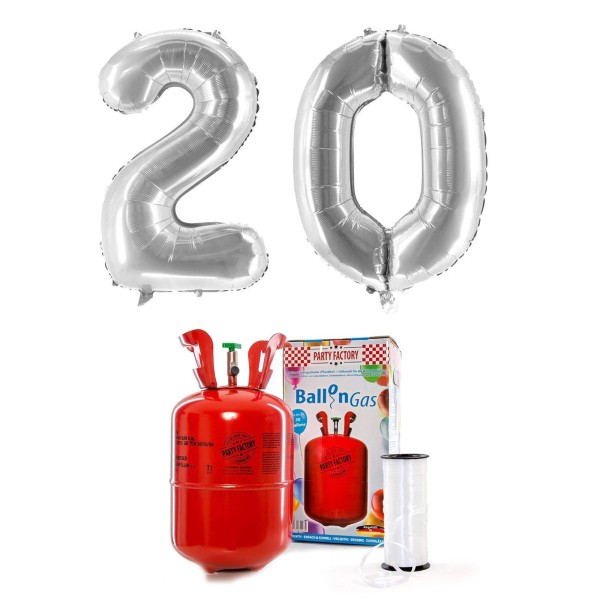 Helium-Set "Silberne 20" mit XXL Zahlenballons + 0,2m³ Ballongas