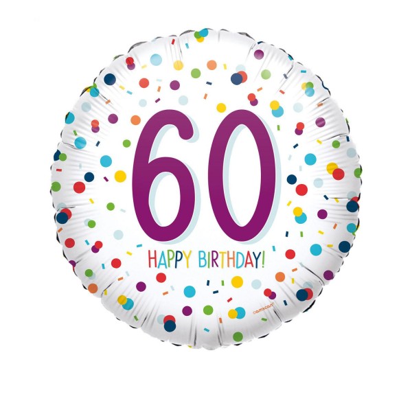 Folienballon Zahl 60 Happy Birthday Konfetti ø45cm