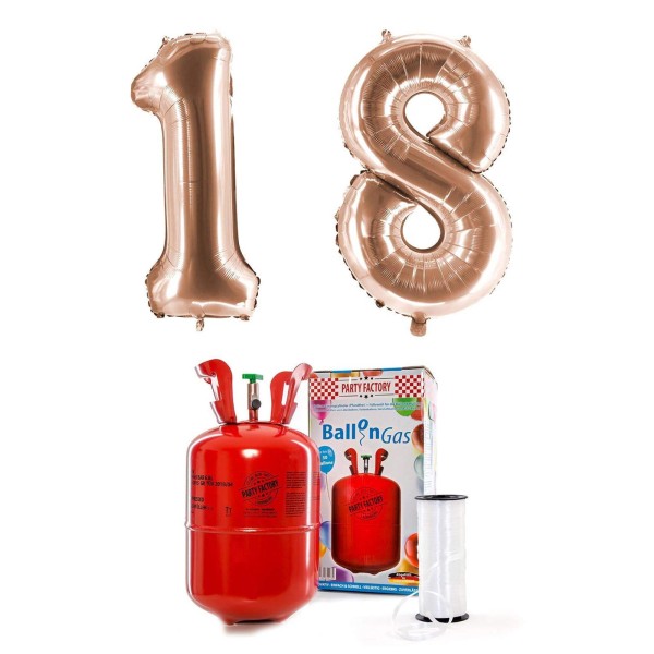 Helium-Set "18 roségold" mit XXL Zahlenballons + 0,2m³ Ballongas