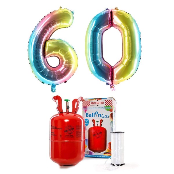 Helium-Set "Regenbogen 60" mit XXL Zahlenballons + 0,2m³ Ballongas
