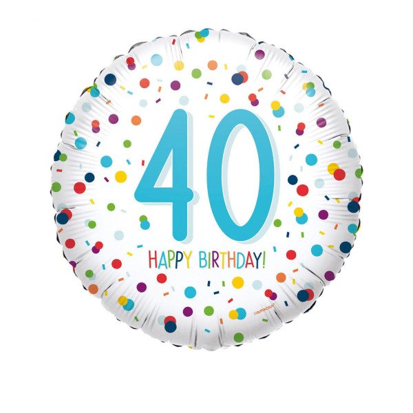 Folienballon Zahl 40 Happy Birthday Konfetti ø45cm