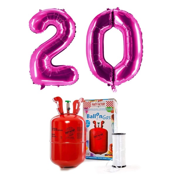 Helium-Set "Pinke 20" mit XXL Zahlenballons + 0,2m³ Ballongas