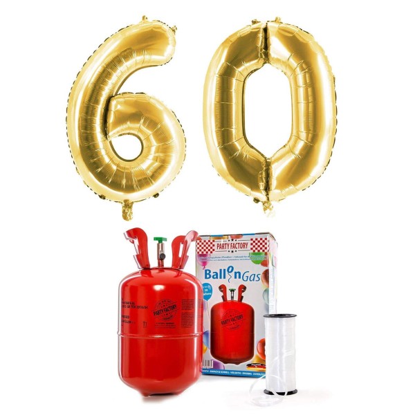 Helium-Set "Goldene 60" mit XXL Zahlenballons + 0,2m³ Ballongas