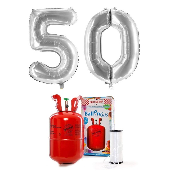 Helium-Set "Silberne 50" mit XXL Zahlenballons + 0,2m³ Ballongas