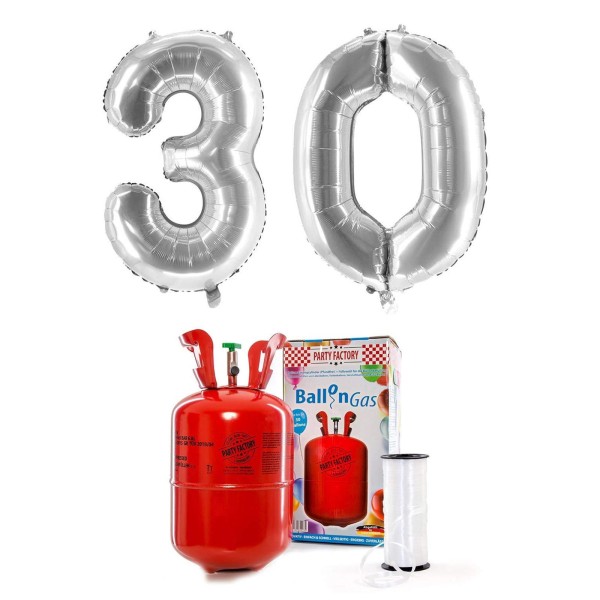 Helium-Set "Silberne 30" mit XXL Zahlenballons + 0,2m³ Ballongas