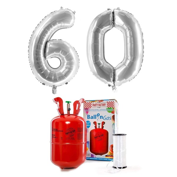 Helium-Set "Silberne 60" mit XXL Zahlenballons + 0,2m³ Ballongas