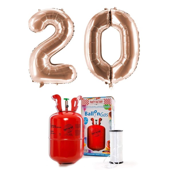 Helium-Set "20 roségold" mit XXL Zahlenballons + 0,2m³ Ballongas