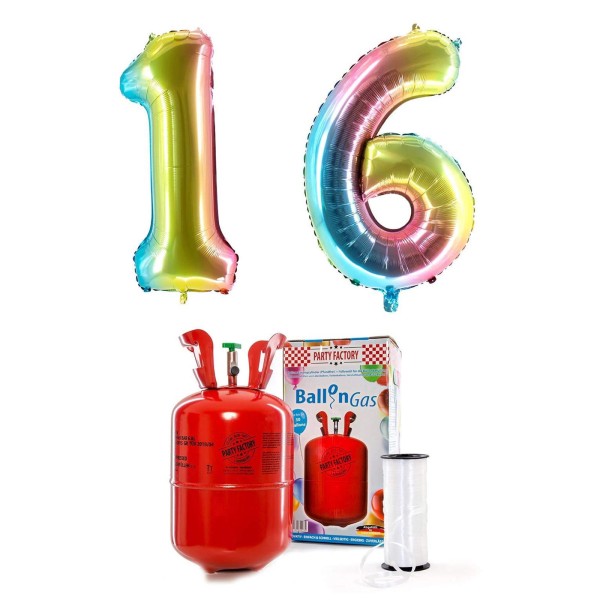 Helium-Set "Regenbogen 16" mit XXL Zahlenballons + 0,2m³ Ballongas